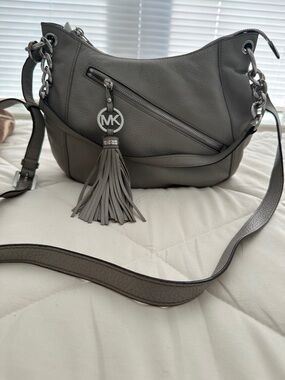 Michael Kors Gray Leather Tassel Hobo Shoulder Bag